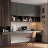 Modern Grey and Walnut Home Office Design with Floating Desk