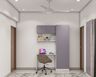 Minimal Lavender and White Home Office Design with Vertical Storage