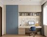 Modern Beige and Blue Home Office Design with Floating Desk and Wardrobe