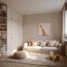 Scandinavian Kids Bedroom Design with Wardrobe and Display Shelves