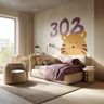 Modern Kids Bedroom Design with Tiger Wall Mural and Study Desk