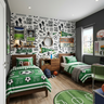 Contemporary Sports Theme Kids Bedroom Design with Twin Beds and Study Desk