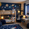 Space Theme Modern Kids Bedroom Design with Bunk Bed with Ladder