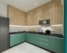Walnut and Green Contemporary L-Shaped Kitchen Design with Marble Countertop