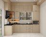 Modern Cream L-Shaped Kitchen Design with Suede Laminate Finish