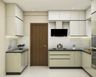 White Champagne Modern L-Shaped Kitchen Design with High Gloss Cabinets