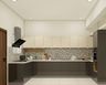 White and Grey Contemporary U-Shaped Kitchen Design with Quartz Countertop
