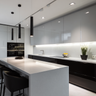 Modern Island Kitchen Design with Champagne Gloss Cabinets and Quartz Top