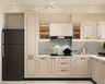 Classic Off-White Matte Finish U-Shaped Kitchen Design with Quartz Countertop