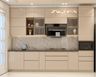 Modern Champagne Parallel Kitchen Design with Granite Countertop