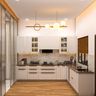 Classic Off-White L-Shaped Kitchen Design with Quartz Countertop
