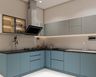 Contemporary L-Shaped Kitchen Design in Denim Blue with Marble Countertop