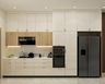 Contemporary Parallel Kitchen Design with Teak and White Cabinets