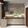 Contemporary Cream L-Shaped Kitchen Design with Granite Countertop