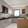 Grey Contemporary L-Shaped Kitchen Design with Granite Countertop