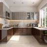 Contemporary U-Shaped Kitchen Design with Dual Tone Cabinets and Quartz Top