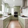 Modern L Shaped Kitchen Design with Glossy Cabinets and Quartz Countertop