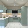 Contemporary Silver U-Shaped Kitchen Design with Marble Countertop