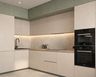 Champagne Sage Green Modern L-Shaped Kitchen Design with Storage Drawers