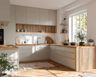 Scandinavian White L-Shaped Kitchen Design with Wooden Countertops
