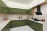 Contemporary Green and White U-Shaped Kitchen Design with Quartz Countertop