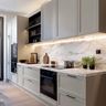 Mocca Nat Contemporary Straight Kitchen Design with Quartz Countertops