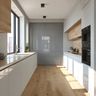 White Grey Wood Modern Parallel Kitchen Design with Wooden Countertop