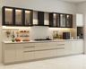 Beige Modern Straight Kitchen Design with Quartz Countertop and Coffee Station