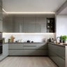 Sage Green Contemporary U-Shaped Kitchen Design with High Gloss Cabinets