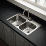Top Mount Modern Kitchen Sink Design in Stainless Steel Double Bowl Layout