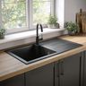 Single Bowl Granite Top Mount Kitchen Sink Design with Drainboard
