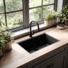 Black Quartz Top Mount Kitchen Sink Design with Single Bowl