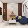 Contemporary Living Room Design with Navy Blue Sectional Sofa and Center Table