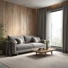 Scandinavian Living Room Design with Grey 3-Seater Sofa and Wooden Table