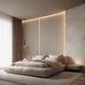 Minimal Master Bedroom Design with Platform Bed and Panelled Headboard Wall