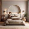 Minimal Master Bedroom Design with Arched Headboard Niche Feature Low Bed