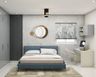 Contemporary Master Bedroom Design with Upholstered Bed and Built In Wardrobe