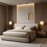 Minimal Master Bedroom Design with Wooden Slat Accent Wall and Low-Profile Bed