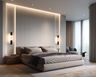 Modern Master Bedroom Design with Paneled Headboard Low Bed and Wall Lighting