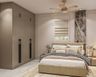 Contemporary Master Bedroom Design with Platform Bed and Marble Wall