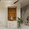 Traditional Floor Mounted Pooja Room Design with Lattice Panel