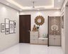 Beige and Walnut Contemporary Entryway Pooja Room Design with Bench and Storage