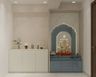 Grey Blue Floor-Mount Modern Pooja Design with Illuminated Arched Niche