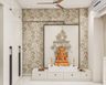 White Modern Pooja Design with Illuminated Idol Niche and Suede Finish