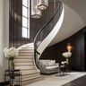 Modern Curved Staircase Design with Metal and Marble Treads