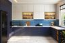Glossy Vertical Stacked Geometric Kitchen and Bathroom Tile Design in Blue