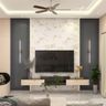 Deep Charcoal Grey Modern TV Feature Wall Paneling Design with Stone Texture