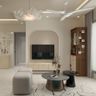 Contemporary Cream Living Room TV Unit Design with Curved Panels