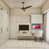 White Contemporary TV Unit Design with Study Desk and Chair