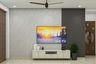 Contemporary TV Unit Design with Textured Backdrop and Open Shelf